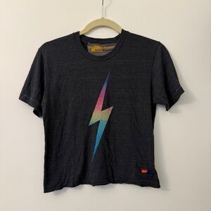 Aviator Nation Dark Grey T-Shirt with Colorful Lightning Bolt